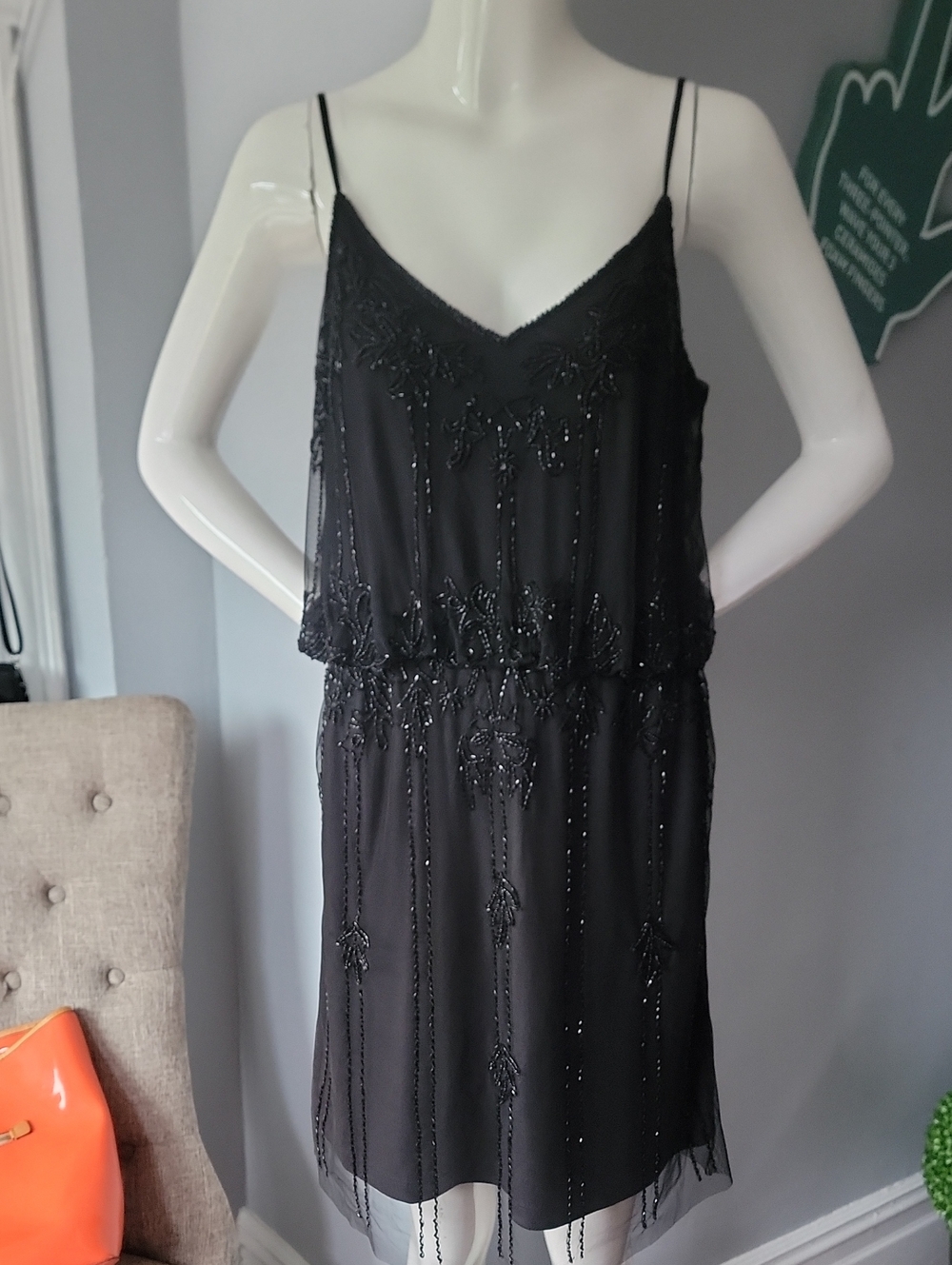 NEW!!! BLACK TAPE WOMENS BEADED GLAM DRESS MEDIUM SIZE BLACK